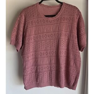 St Michael Pink Pointelle Sweater Size 20 Women Crew Neck Pullover Knit Top